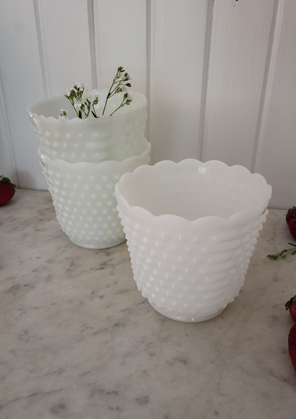 Hobnail Milk Glass Scallop Rimmed Vase Medium