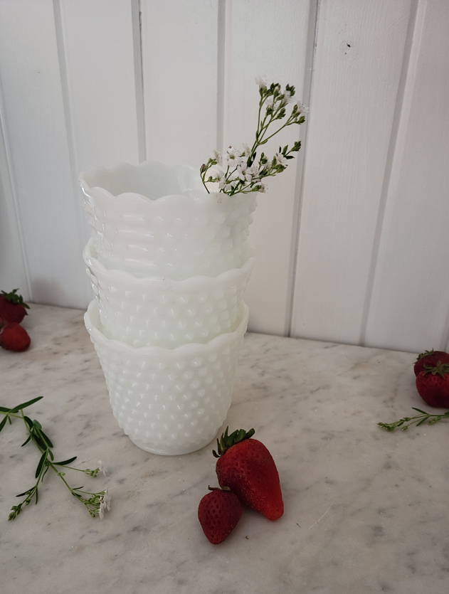 Hobnail Milk Glass Scallop Rimmed Vase Small